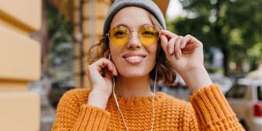 cool looking woman trying to appear intelligent
