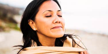 Woman doing a simple walking meditation. 