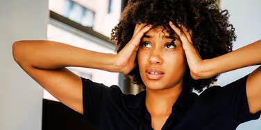 Stressed woman with ADHD. 