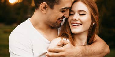 happy couple in love embracing