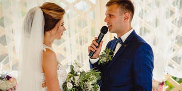 Groom speaking wedding vows written by ChatGPT