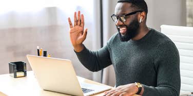 man on telehealth therapy session