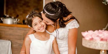 newly married mom and her autistic daughter at wedding