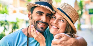 happy couple smiling woman deeply in love with man