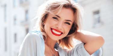woman who is wearing lip color that reflects her personality