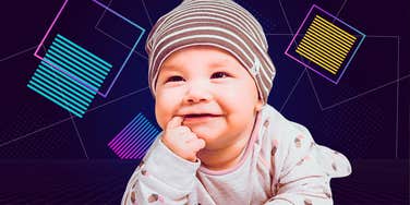infant against 90s background