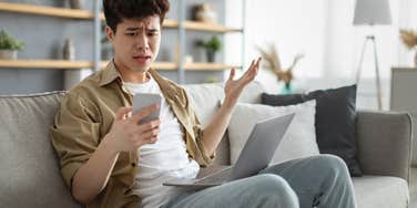 confused tutor reading texts from his student's mom