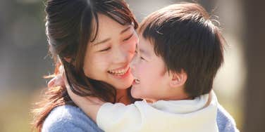 Mom loves child.
