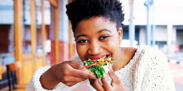 Woman who is truly happy finding meaning 