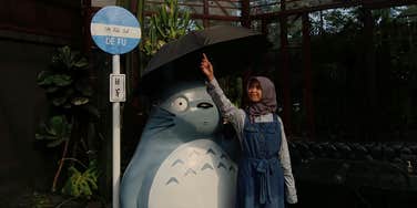 happy adult woman totoro