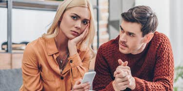 man romanticizing woman's awful behaviors begging her