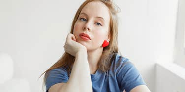 very private woman sitting at home