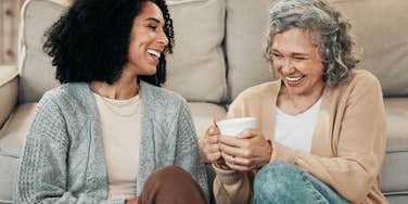 woman laughing with mom