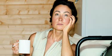 Stressed woman who is zoning out.