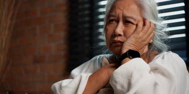 upset elderly woman who has to live as a fugitive because of her HOA