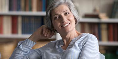 brilliant older woman smiling at home
