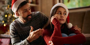 narcissistic husband yelling at upset wife during the holidays