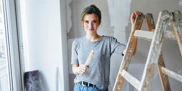 woman in an unfinished room