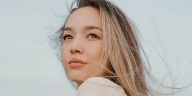 Woman calms down her brain.