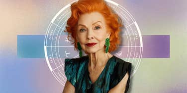 Confident woman with red hair in front of a zodiac chart, representing three zodiac signs whose lives improve after December 4, 2025