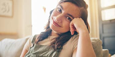 intelligent woman whose brain works fast smiling 