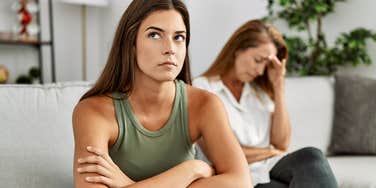 adult woman about to cut off her mom in subtle ways