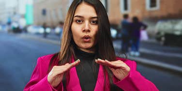 Woman who says commonly misused phrases on the street