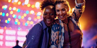 two cheerful women at concert