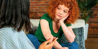 emotional support friend comforting woman in conversation