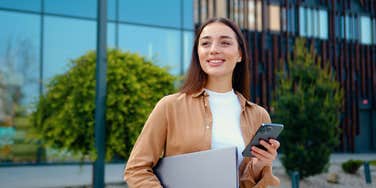 job candidate using her phone