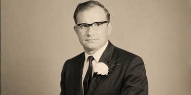 A grain-textured vintage photo of a man in his late fifties; a visual representation of the 'young' father the author lost and the shifting perspective of age that comes with time and grief.