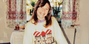 A vintage 1990s photo of a smiling young girl in a cozy knit sweater; a visual representation of 'the secure foundation' and the timeless life lessons taught by amazing parents.