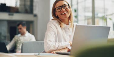 woman who is happy at her job