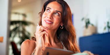 pensive intelligent woman with strong pattern recognition skills
