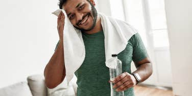 man using his only towel
