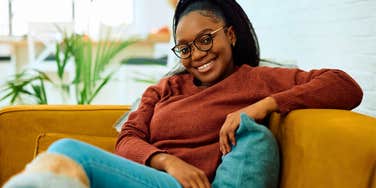 high iq woman enjoying her time alone at home