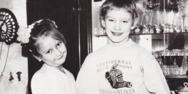 siblings in the 1970s standing together being independent