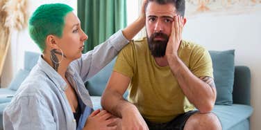 man questioning marriage as wife tries to comfort him