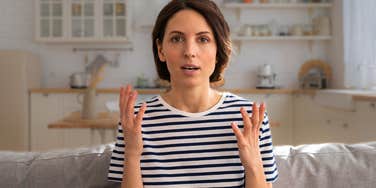 talkative woman speaking just to be heard at home