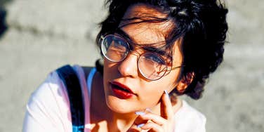 serious woman pretending to be an intellectual