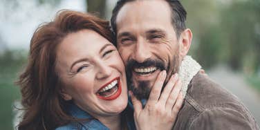 Woman husband is happy.