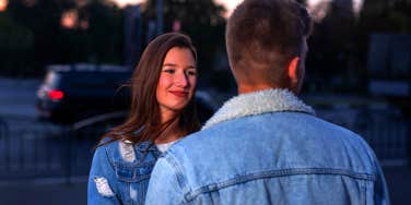 woman flirting with man on date