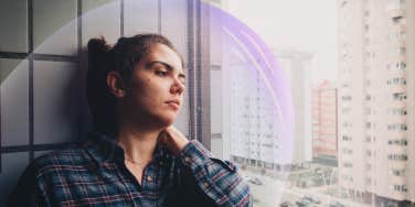 Woman accepting her depression and reflecting in her safety bubble