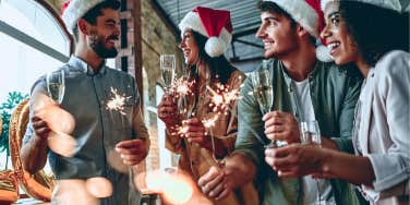 co-workers drinking at office holiday party