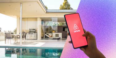 airbnb app on phone and luxury home