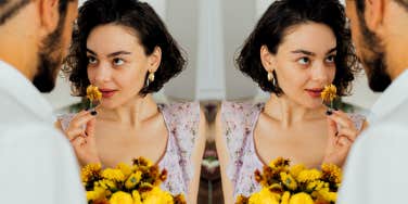 woman giving man seductive eyes 