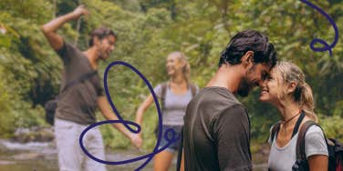 couple having an adventure in the jungle and reconnecting