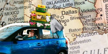 Author with her belongings traveling in Texas