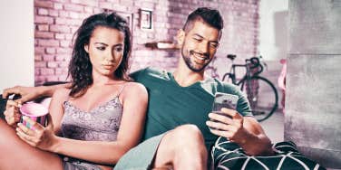 unhappy woman on couch