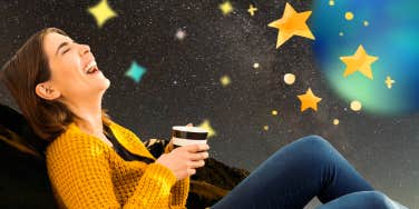 happy woman drinking coffee